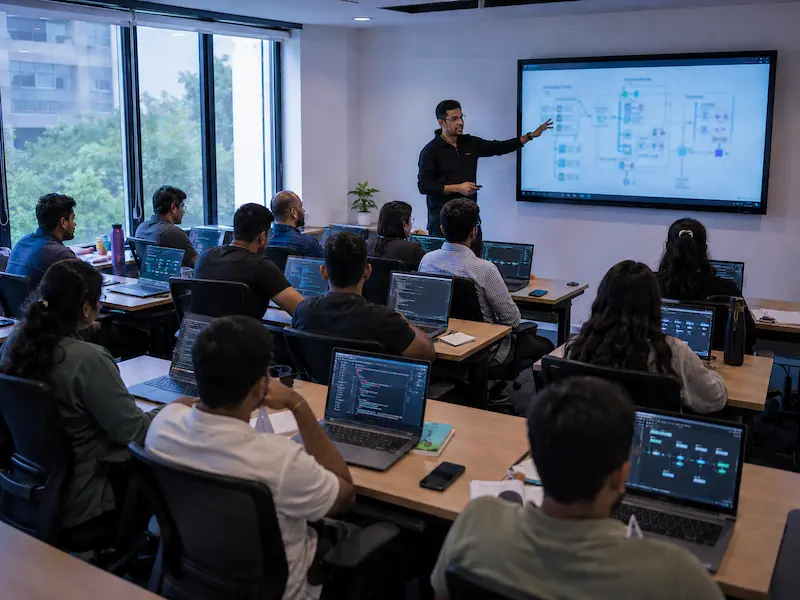 A live AI class in progress at BlueTick's Indiranagar campus.