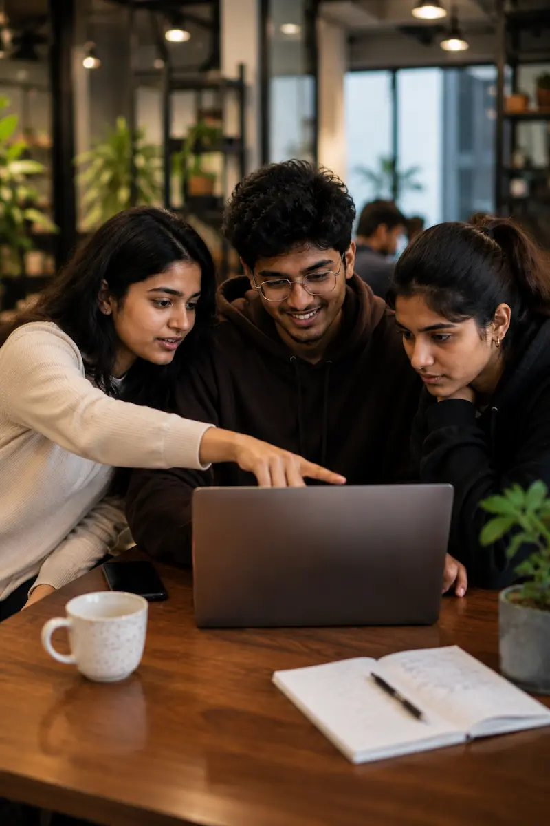 BlueTick students collaborating in a co-working space