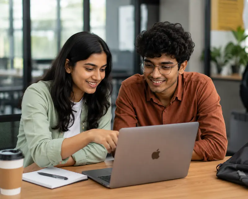 BlueTick students reviewing their AI project together