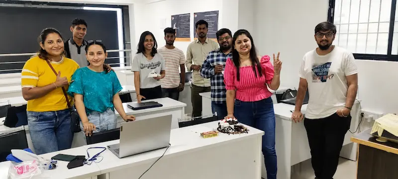 Students in a hands-on AI session at the Indiranagar classroom