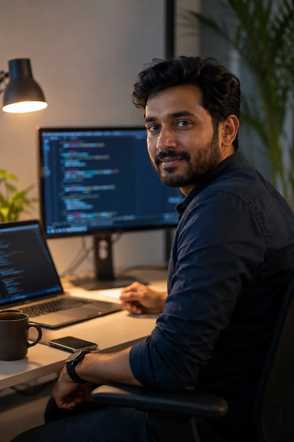 A working developer at their desk